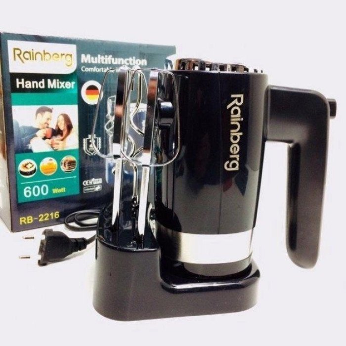 Міксер ручний Rainberg RB-2216 (5 швидкостей, 2 насадки та підставка) 600W, потужний міксер блендер ручний