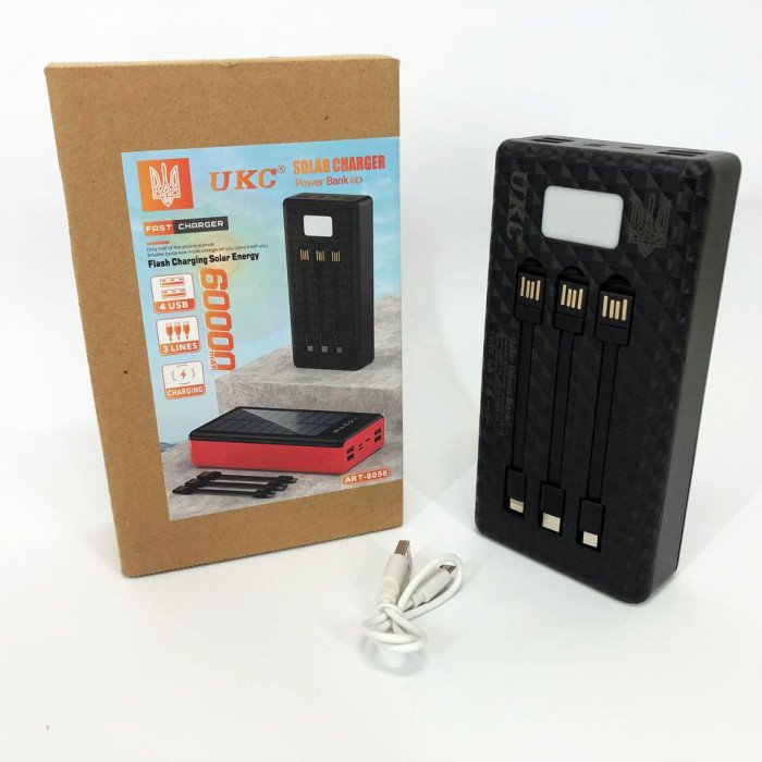 Портативна мобільна зарядка (Павербанк) POWER BANK SOLAR 60000MAH, переносний акумулятор для телефону