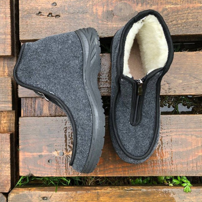 Черевики чоловічі з тканини утеплені 42 розміри, домашні чоловічі валянки. Колір: сірий