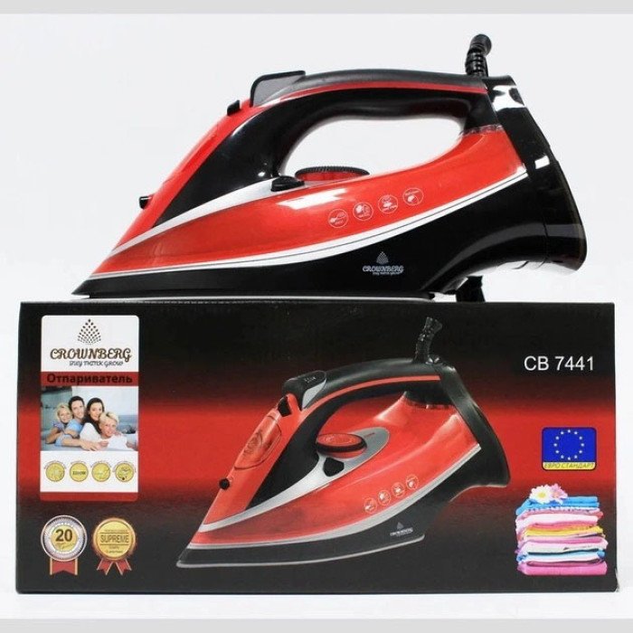 Керамічна потужна Парова Праска Crownberg CB-7441 має функції самоочищення та вертикальне відпарювання