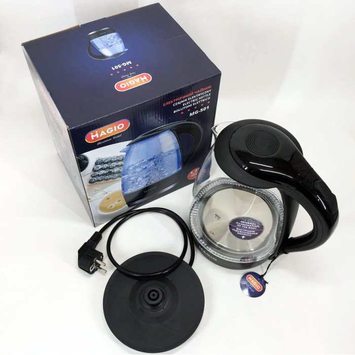 Чайник прозорий з підсвічуванням MAGIO MG-501, маленький електрочайник, гарний електричний чайник