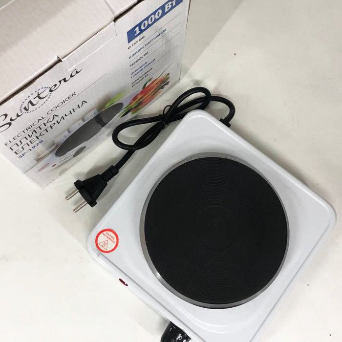 Плита електрична Suntera SP-1920, електроплита настільна одноконфоркова. Колір: білий