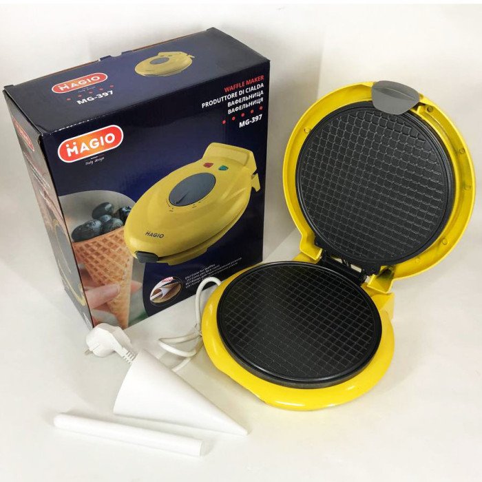 Вафельниця кругла Magio MG-397 1 секція 750 Вт, Електровафельниця для тонких вафель, електрична