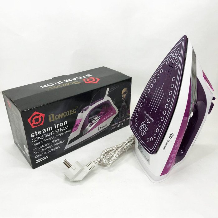 Праска Domotec MS 2201 2800W керамічна підошва, Професійна парова праска. Колір: фіолетовий