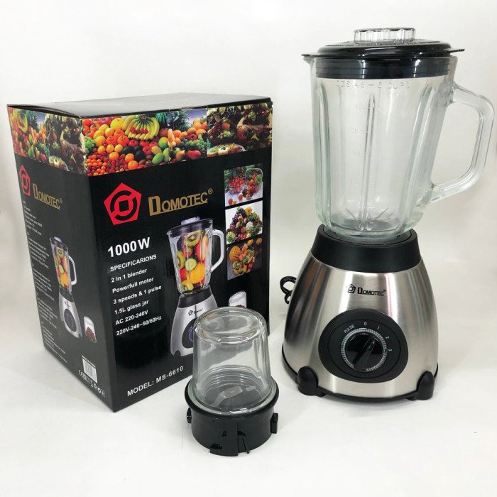 Блендер з кавомолкою 2 в 1 Domotec MS-6610 чаша зі скла 1000 Вт, переносний, блендер чаша подрібнювач