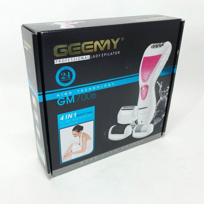 Епілятор Gemei GM-7006 4в1 - Професійний бездротовий епілятор бритва з насадками триммер + пемза