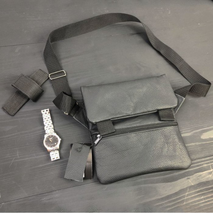 Набір 2В1. Шкіряна сумка з кобурою + ліхтарик професійний POLICE BL-X71-P50