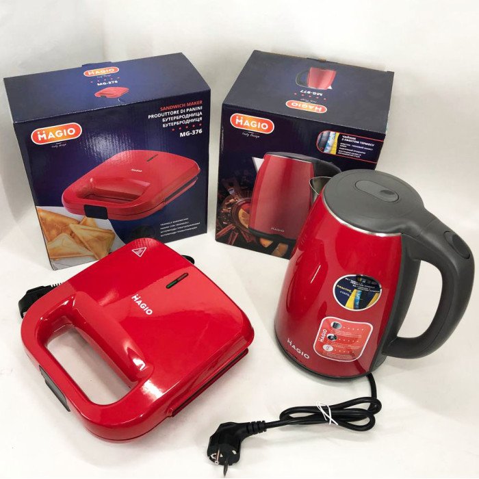 Набір дизайнерської лінійки Magio: сендвічниця MAGIO MG-376 + Електрочайник Magio MG-977