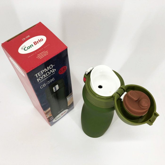 Термос з напувалкою 420 мл Con Brio CB-396, Хороший невеликий термос для питної води. Колір: зелений