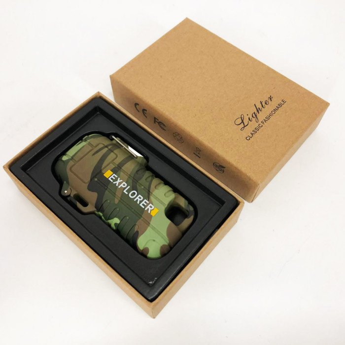 Дугова електроімпульсна запальничка водонепроникна EXPLORER HL-516, сенсорна запальничка. Колір зелений