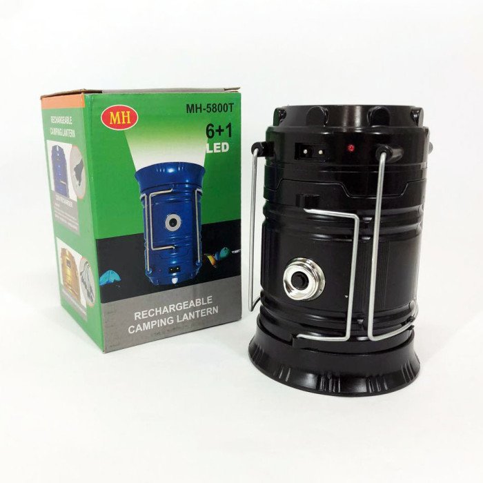 Туристичний ліхтар-лампа на сонячній батареї з павербанком CAMPING MH-5800T (6+1 LED). Колір: чорний