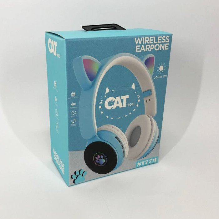 Бездротові навушники ST77 LED з котячими вушками, що світяться. Колір: синій