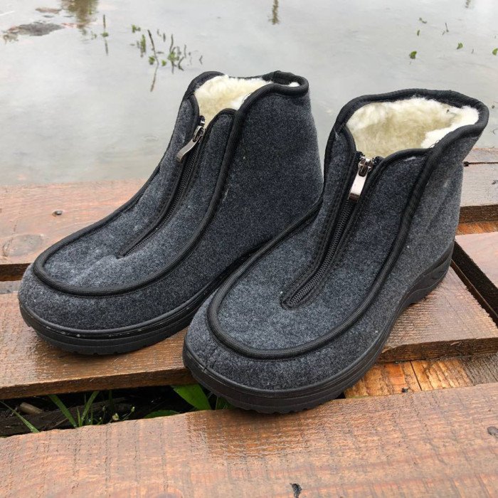 Чоботи чоловічі з тканини утеплені 45 розмір, уги для дому, зручне робоче взуття. Колір: сірий