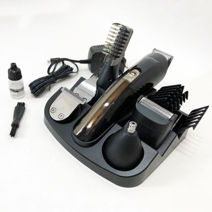 Тример чоловічий Kemei KM-600 універсальний 11 в 1 для стрижки волосся та гоління бороди та носа, бездротовий