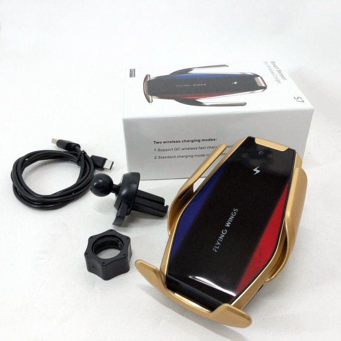 Автомобільний тримач S7 для телефону з швидкою зарядкою S7. Колір: золотий