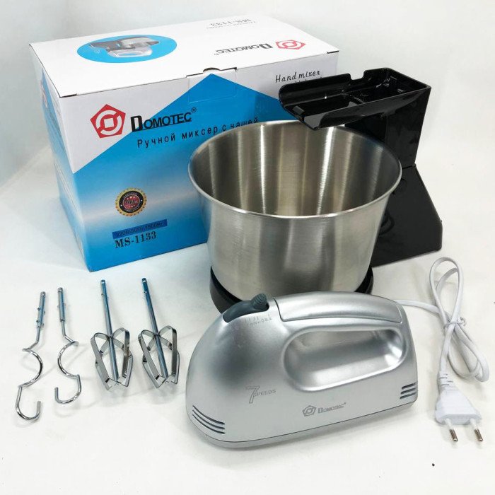 Ручний міксер Domotec MS-1133 міксер із металевою чашею та підставкою, міксер кухонний стаціонарний