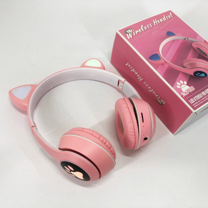 Бездротові навушники з котячими вушками та RGB підсвічуванням Cat VZV 23M. Колір: рожевий