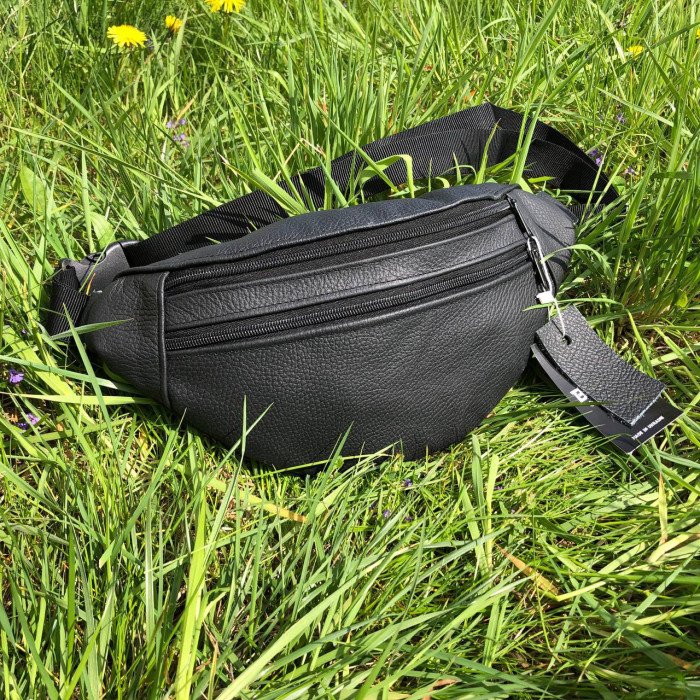 Бананка з натуральної шкіри, сумка чоловіча-жіноча барсетка чорна сумочка