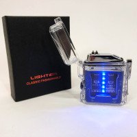 Дугова електроімпульсна запальничка із ліхтариком водонепроникна HL-517, вітрозахисна. Колір: синій