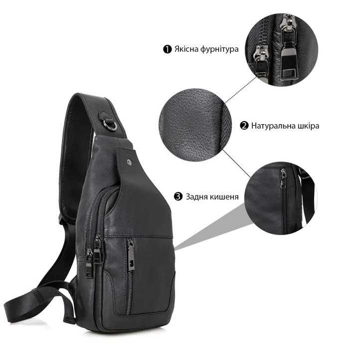 Преміальна чоловіча шкіряна сумка з натуральної італійської шкіри, чорна