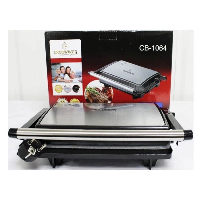 Гриль притискний Crownberg CB-1064, Електричний контактний гриль для дому, електрогриль барбекю 750Вт