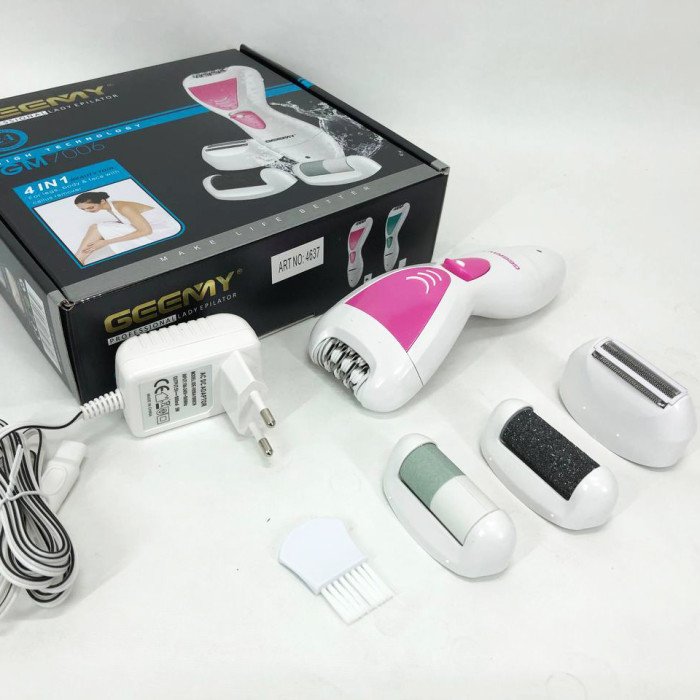 Епілятор Gemei GM-7006 4в1 - Професійний бездротовий епілятор бритва з насадками триммер + пемза