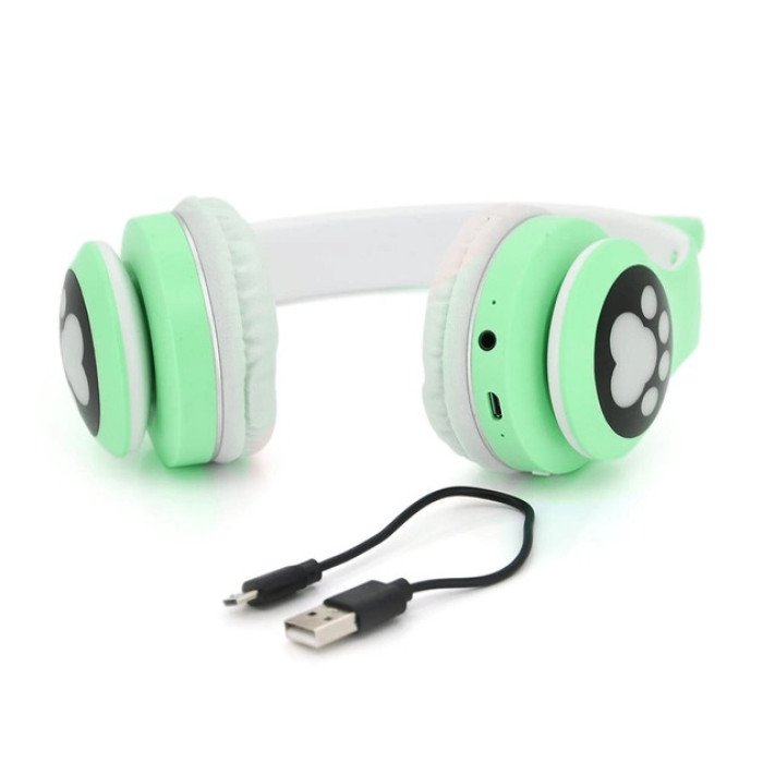 Бездротові навушники з котячими вушками та RGB підсвічуванням Cat VZV 23M. Колір: зелений