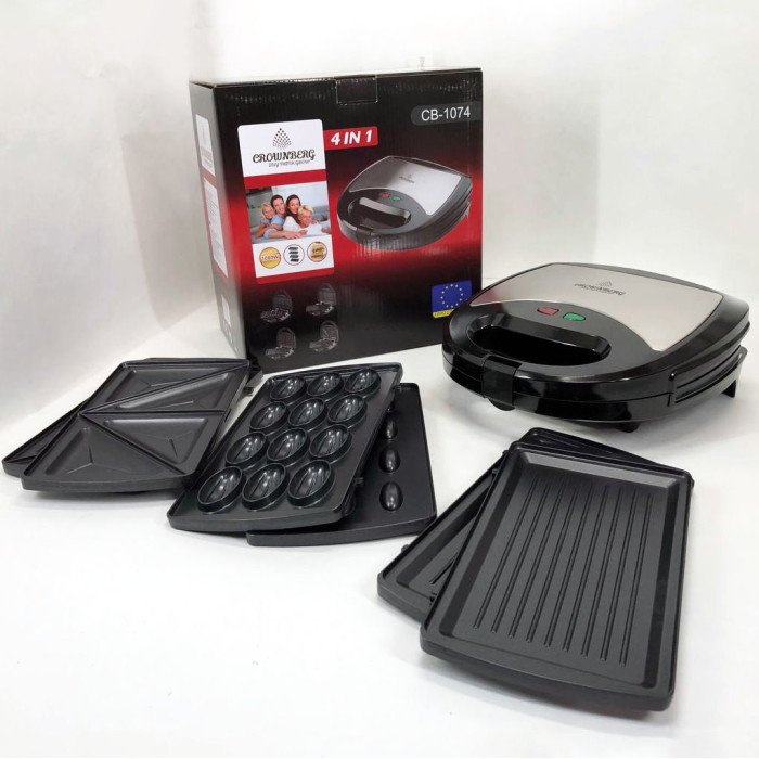 Мультимейкер 4 В 1 Crownberg Cb-1074 750 Вт Гриль Сендвічниця Вафельниця