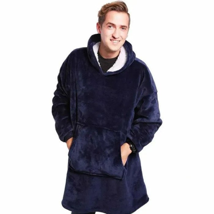 Толстовка плед з капюшоном і рукавами Huggle Hoodie оверсайз. Колір: синій