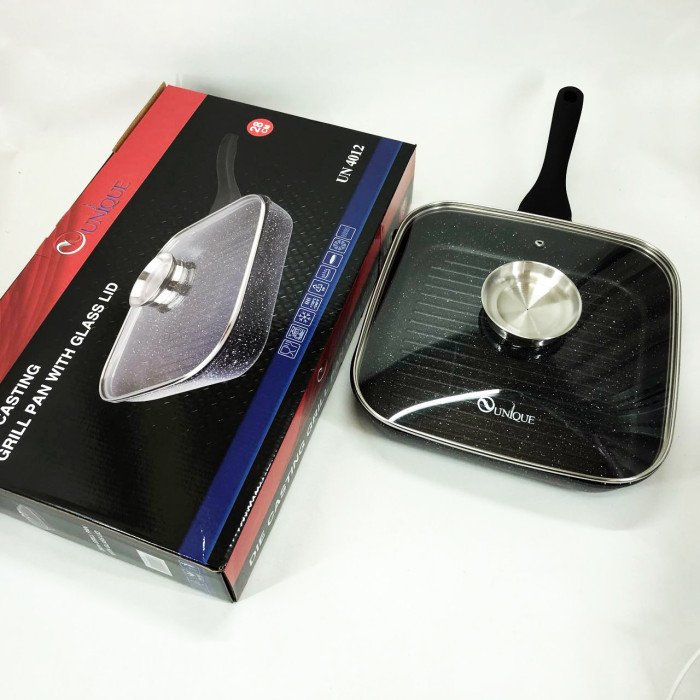 Сковорода гриль UNIQUE UN-4012 стильна 24см, Надійна сковорода з антипригарним покриттям