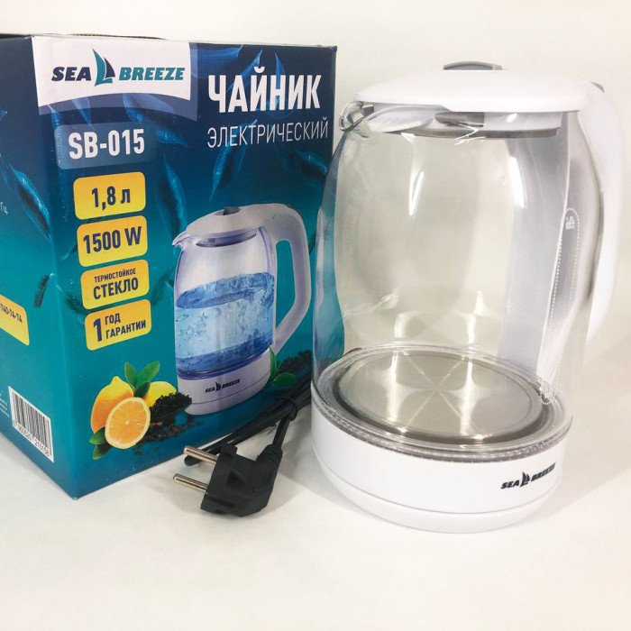 Електрочайник SeaBreeze SB-015 1.8 л, чайники з підсвічуванням, електронний чайник, тихий електричний чайник