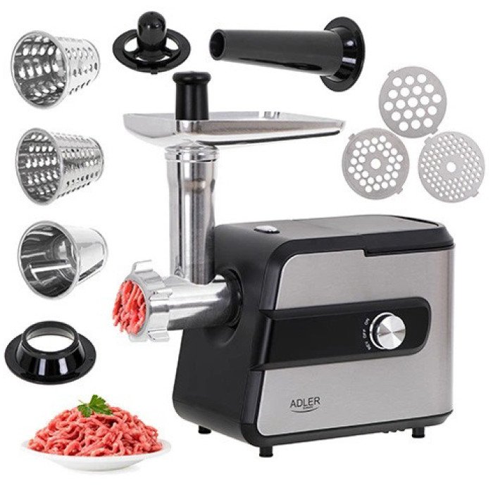 Електром'ясорубка Adler AD 4813 насадка-терка, овочерізка, насадка для ковбаси, 2000Вт