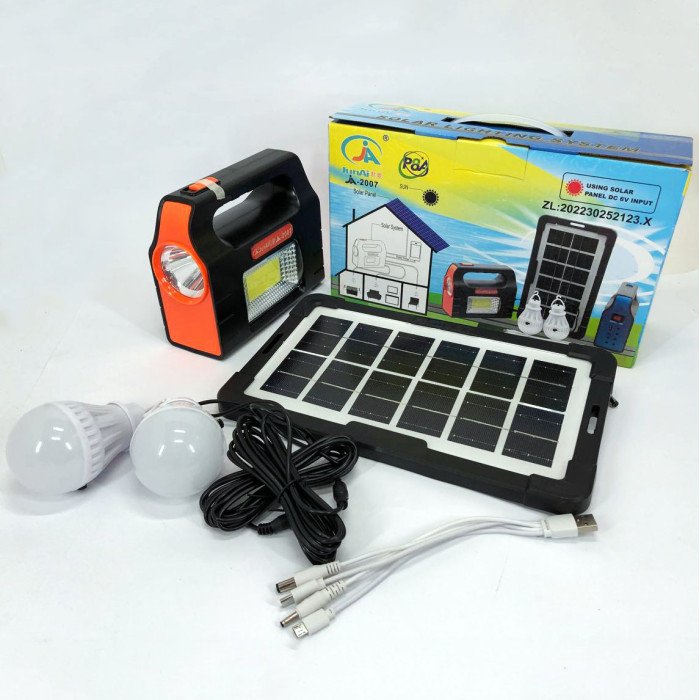 Ліхтар портативний на сонячній батареї JA-2007 сонячна зарядна станція + 2 лампочки. Колір: помаранчевий
