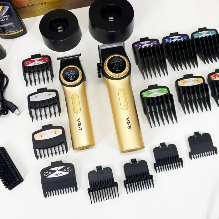 Набір VGR 2 в 1 V-001 V-977 GOLD, акумуляторна машинка для стрижки та триммер. Колір: золотий