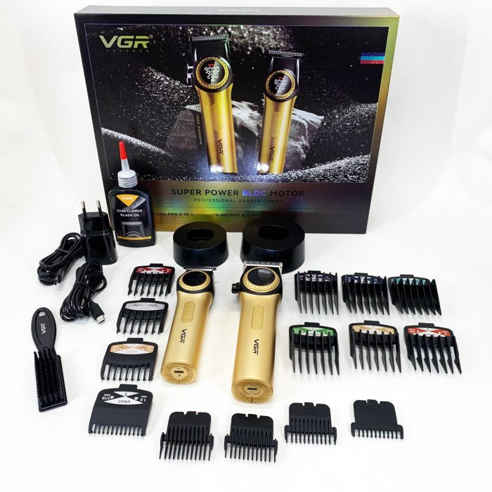 Набір VGR 2 в 1 V-001 V-977 GOLD, акумуляторна машинка для стрижки та триммер. Колір: золотий