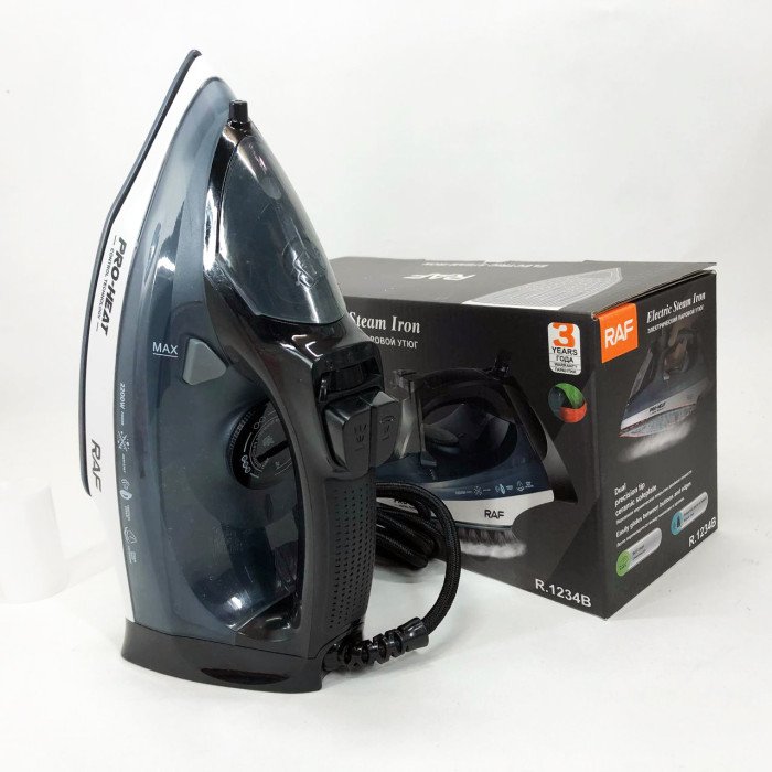 Праска парова RAF R.1234B з керамічною підошвою 2200 Вт, Професійна парова праска. Колір: синій