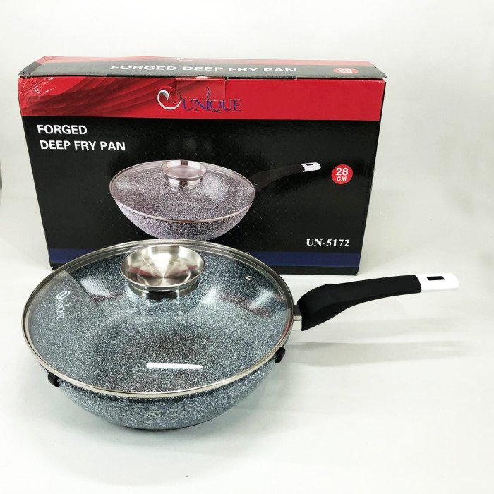 Сковорода глибока UNIQUE UN-5172 28 см з кришкою, Міцна сковорідка з антипригарним покриттям