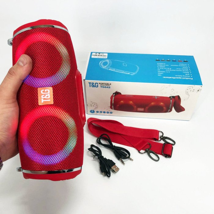 Портативна колонка TG642 з RGB підсвічуванням та ремінцем, портативна блютус колонка. Колір: червоний