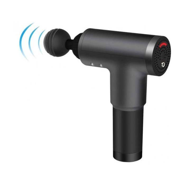 Акумуляторний масажер Fascial Gun KH-320 портативний ручний ударний м'язовий пістолет 4 насадки чорний