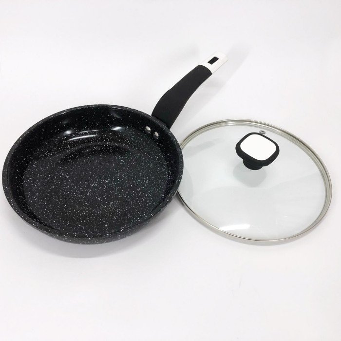 Сковорода UNIQUE UN-5144 22 см з кришкою темний граніт, Довговічні сковорідки, Ідеальна сковорода