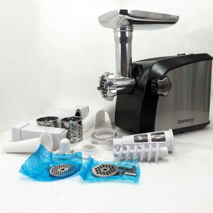 Електрична м'ясорубка Rainberg RB-673 із соковижималкою та шатківницею 9 насадок 3000W з реверсом
