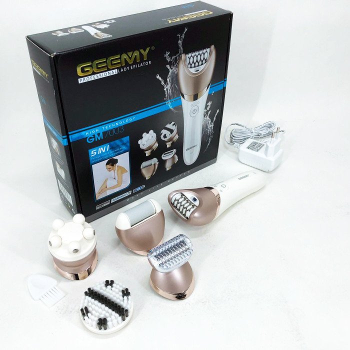 Епілятор GEMEI GM-7003 бездротовий акумуляторний з 5 насадками жіночий