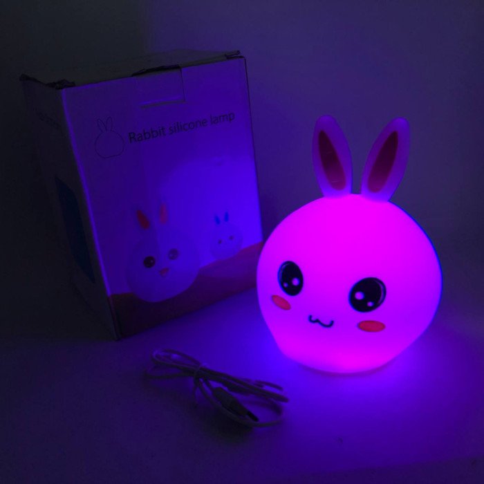 Силіконовий Нічний світильник ЗАЙЧИК дитячий LED лампа 7 кольорів з АКУМУЛЯТОРОМ