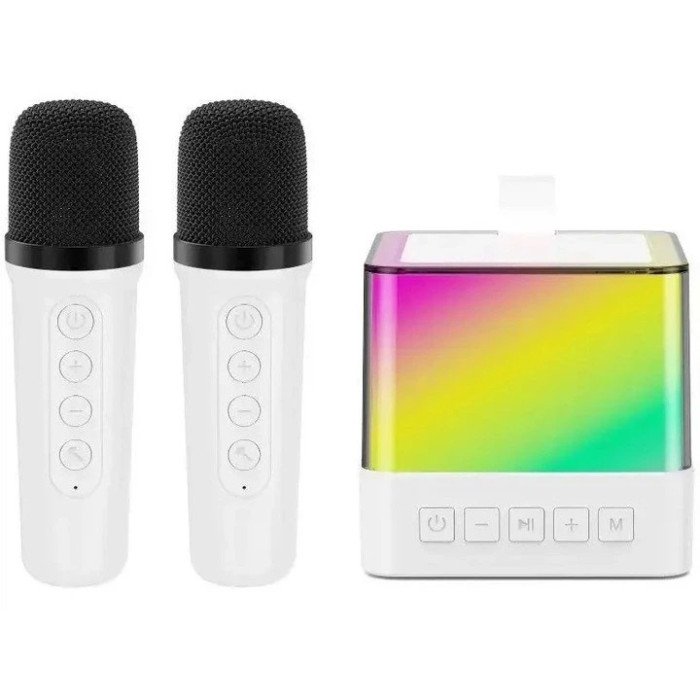 Портативна караоке система з двома мікрофонами Bluetooth акустична колонка для дому та вечірок White