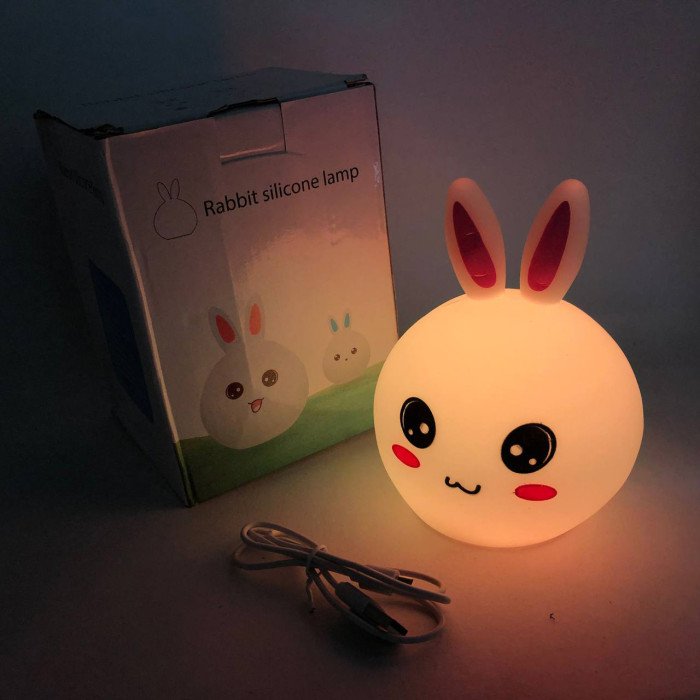 Силіконовий Нічний світильник ЗАЙЧИК дитячий LED лампа 7 кольорів з АКУМУЛЯТОРОМ