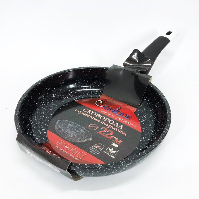 Сковорода UNIQUE UN-5134 22 см. без кришки, стійка до подряпин та сколів сковорода, з антипригарним покриттям