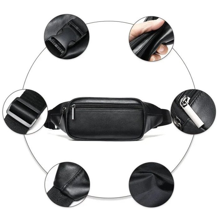 Шкіряна бананка чорна міні – чоловіча та жіноча сумка з натуральної італійської шкіри