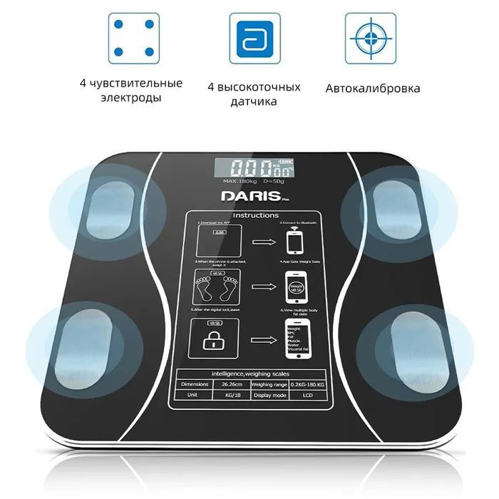 Розумні смарт-ваги Scale TY-619 електронні з додатком на телефон LCD-дисплей загартоване скло