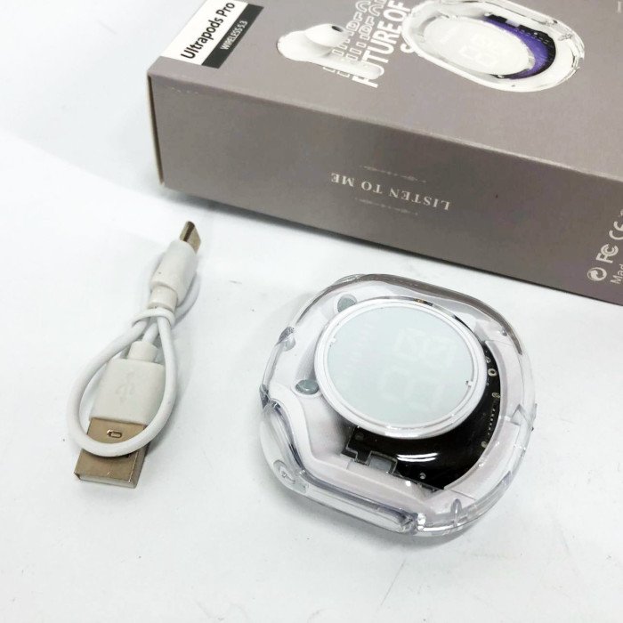 Бездротові навушники TWS T8 PRO з прозорим кейсом Вакуумний LED дисплей Bluetooth 5.3. Колір: білий