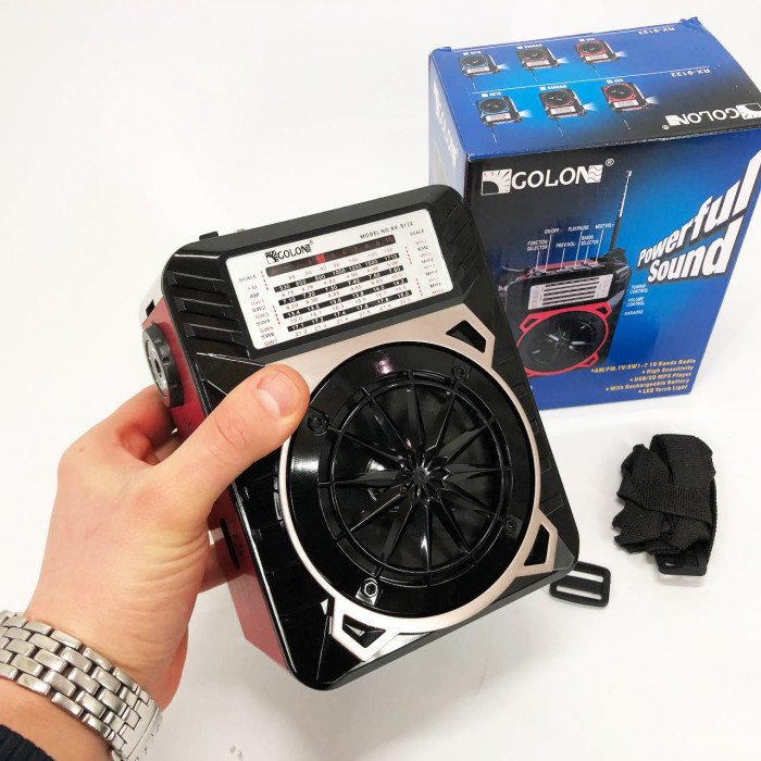 Радіоприймач GOLON RX-9122 портативна колонка всехвильове переносне радіо FM ліхтар LED. Колір: червоний